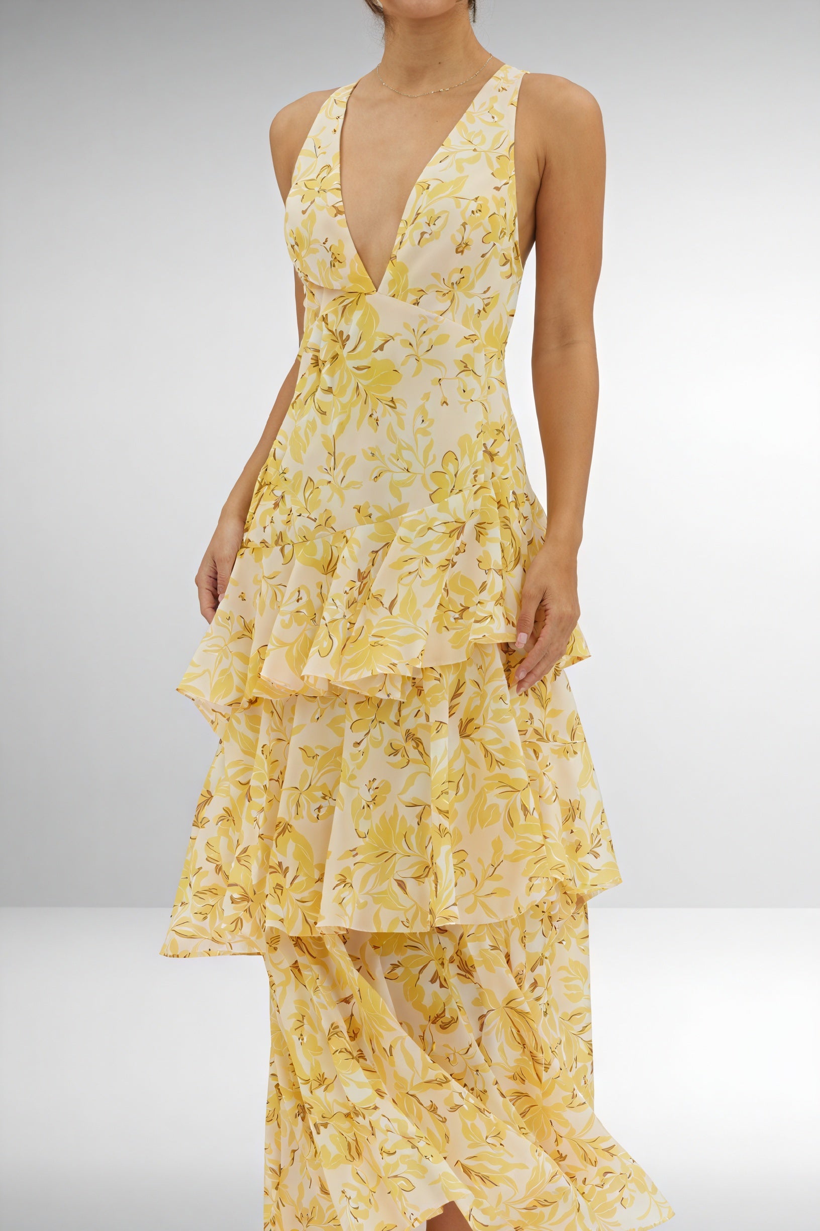 Robe Maxi Florale Décolleté en V Superposition de Volants-Marais Paris-Marais Paris