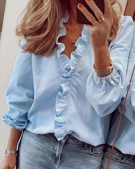 Blouse Manches Longues Volants Féminine Élégante-Marais Paris-Bleu-XS-Marais Paris