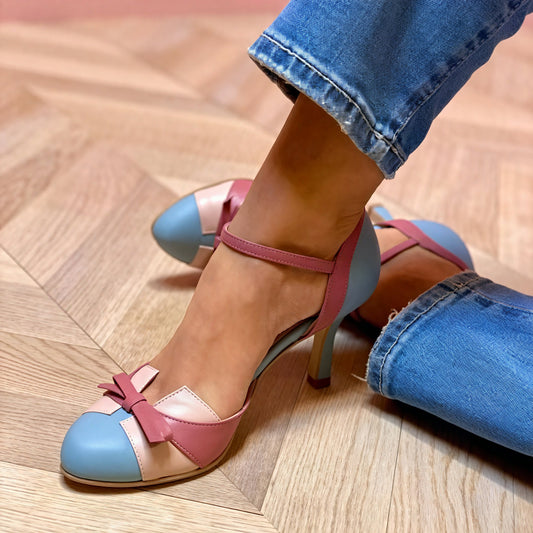 Chaussures Élégantes à Talons Aiguilles et Nœud Décoratif-Marais Paris-Bleu Ciel-2-Marais Paris