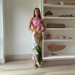 Robe Maxi Femme – Imprimée Asymétrique, Col Halter, Sans Manches-83229-601f6e0b-4ec1-4c68-b0ba-7e08fc090395