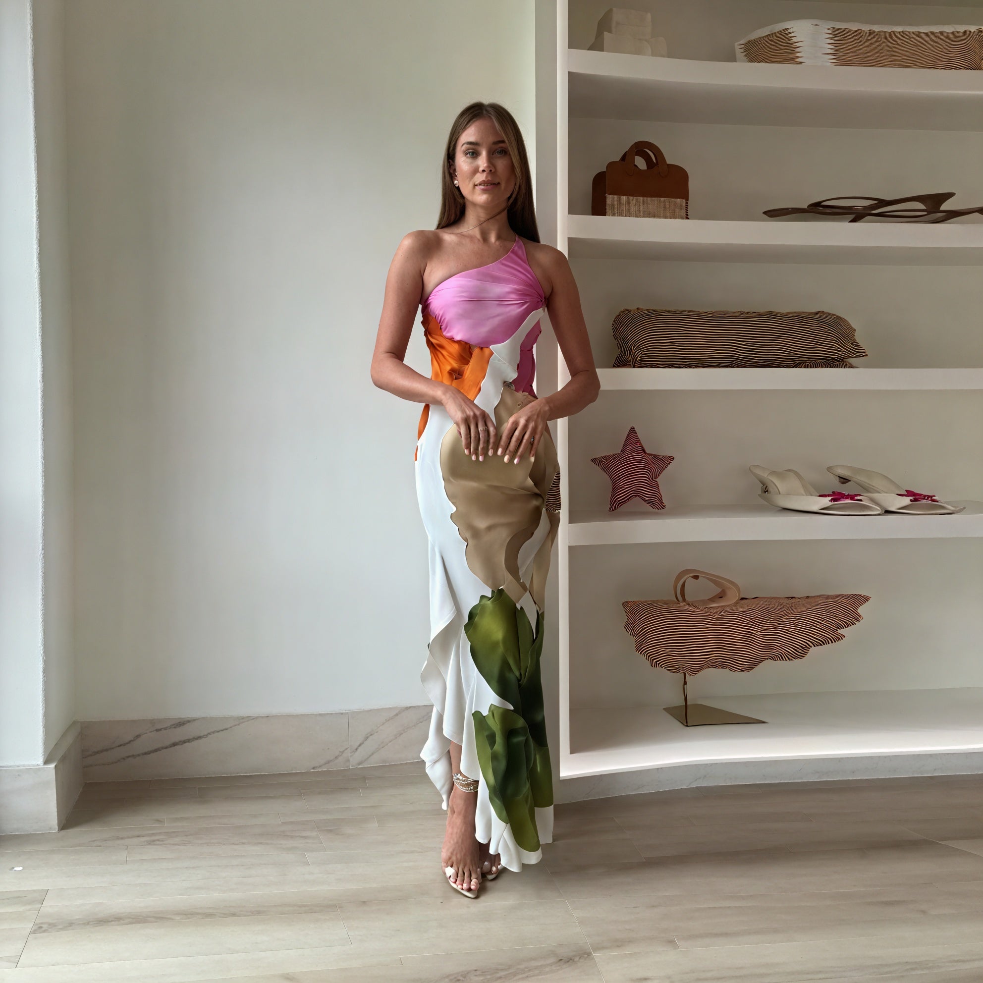 Robe Maxi Femme – Imprimée Asymétrique, Col Halter, Sans Manches-83229-601f6e0b-4ec1-4c68-b0ba-7e08fc090395