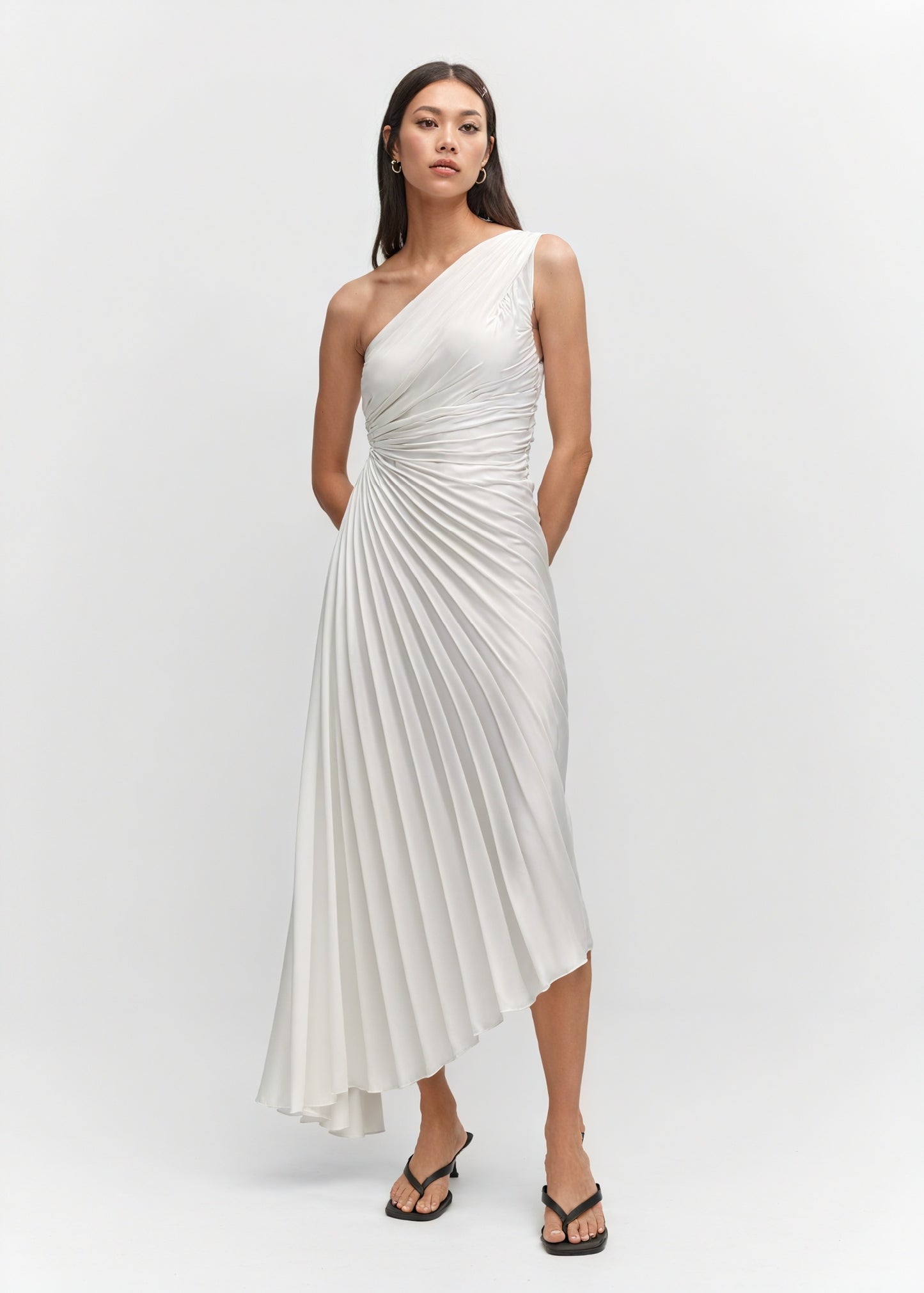 Robe Femme Plissée Épaule Unique Ourlet Asymétrique – Élégante-83236-e9175566-6eb9-4518-b811-9418ceacd562