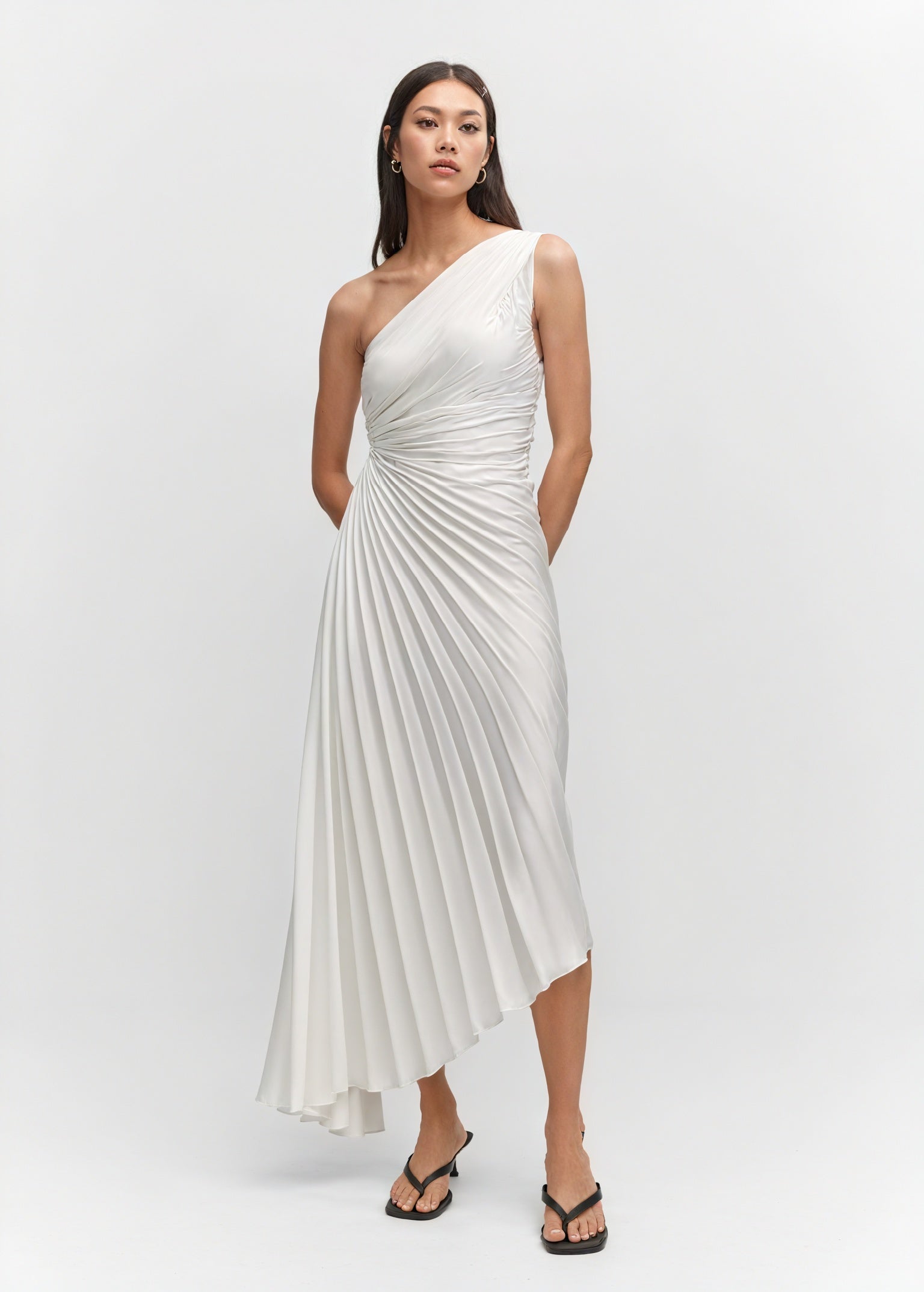 Robe Femme Plissée Épaule Unique Ourlet Asymétrique – Élégante-83236-e9175566-6eb9-4518-b811-9418ceacd562