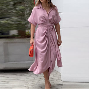 Robe Midi Élégante avec Ceinture Assortie et Coupe Flatteuse-Dresses-Marais Paris-Rose-S-Marais Paris