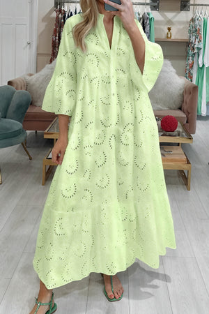 Marais Paris Women's Dress – Eyelet, V-Neck, 3/4 Sleeves, Button-Down-83323-147f7744-8926-4220-882c-bd30062dbc24