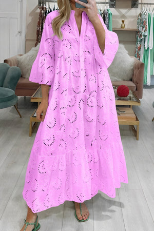 Marais Paris Women's Dress – Eyelet, V-Neck, 3/4 Sleeves, Button-Down-83323-6ebabf73-edde-4de7-a8ac-5fca4c22239a