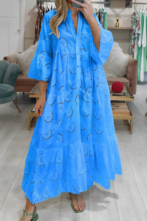 Marais Paris Women's Dress – Eyelet, V-Neck, 3/4 Sleeves, Button-Down-83323-02c5b07a-0239-49b0-b84a-12b232039040