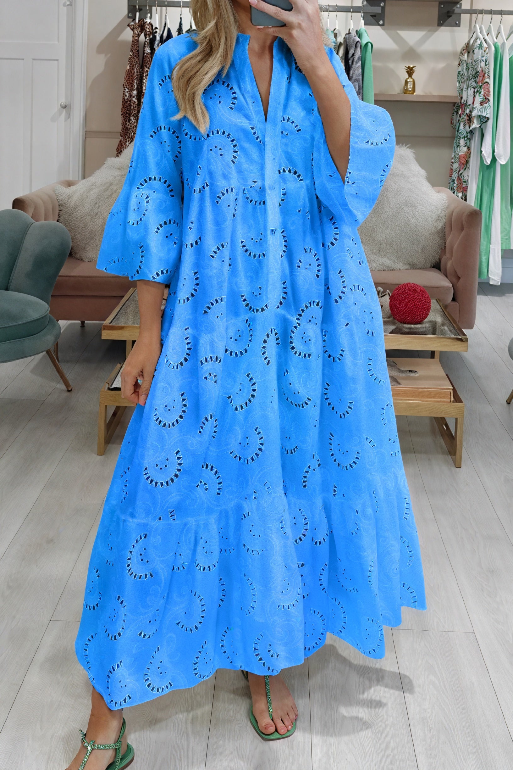 Marais Paris Women's Dress – Eyelet, V-Neck, 3/4 Sleeves, Button-Down-83323-02c5b07a-0239-49b0-b84a-12b232039040