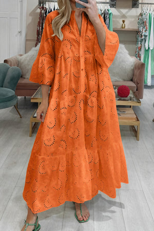 Marais Paris Women's Dress – Eyelet, V-Neck, 3/4 Sleeves, Button-Down-83323-df1778ae-233c-470c-be63-67380e9c558b