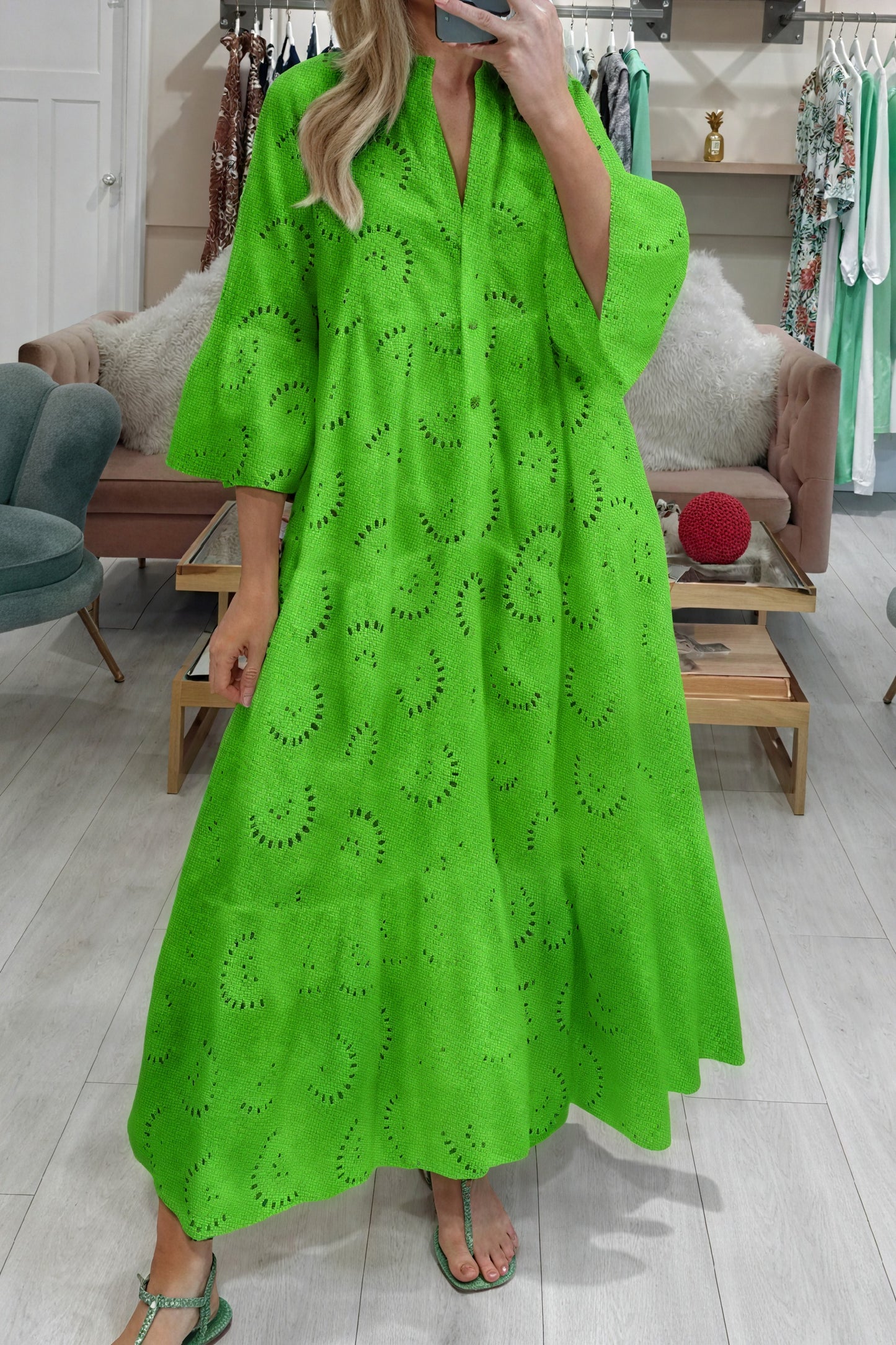 Marais Paris Women's Dress – Eyelet, V-Neck, 3/4 Sleeves, Button-Down-83323-fe623967-92e2-4152-adb6-33cc44b38893