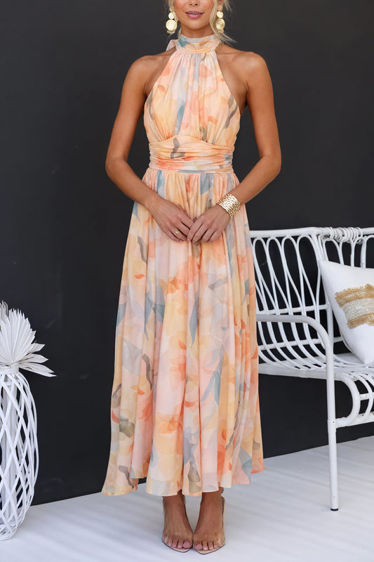 Robe longue fleurie pour femme – Col Halter, Taille nouée, Style Bohème, Marais Paris-83370-0500792e-6689-4f3d-9cf8-11723eabc100
