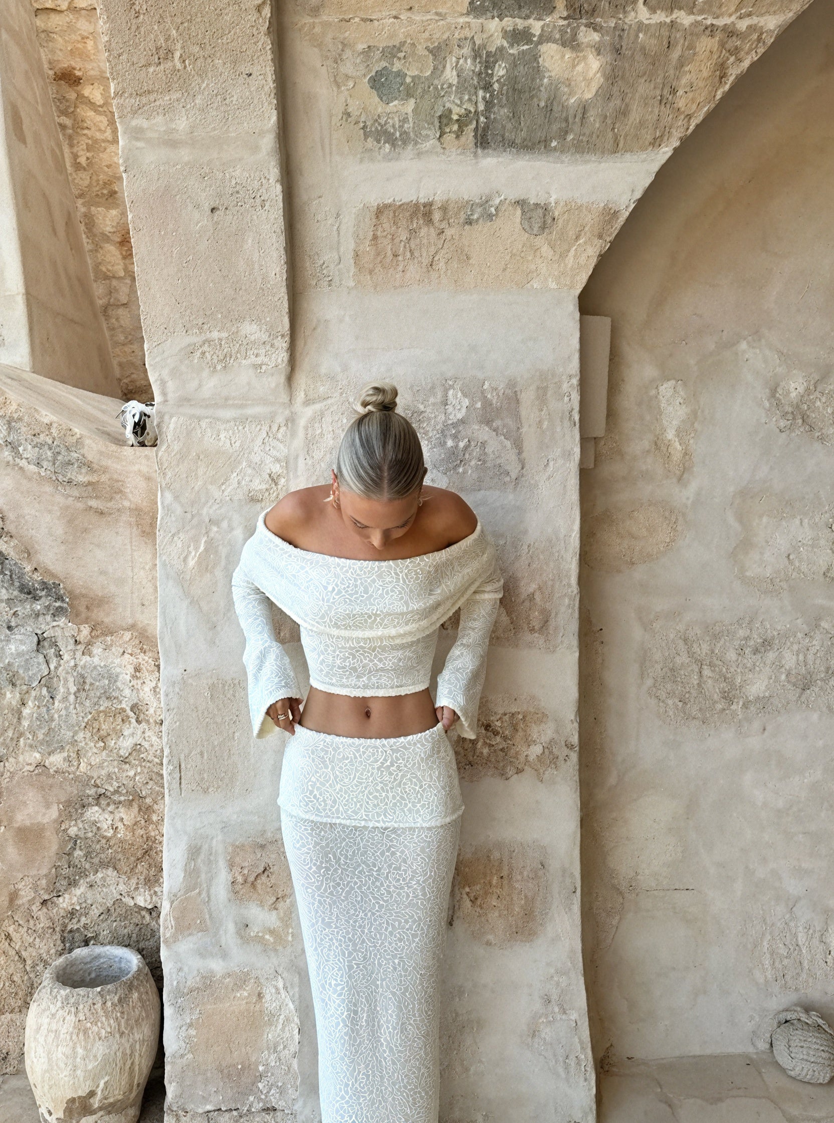 Femme Ensemble Coordonné Épaule Dénudée Manches Longues Tissu Texturé Élégant-83558-0602abff-7e3c-42e7-aae0-89d21cd59040