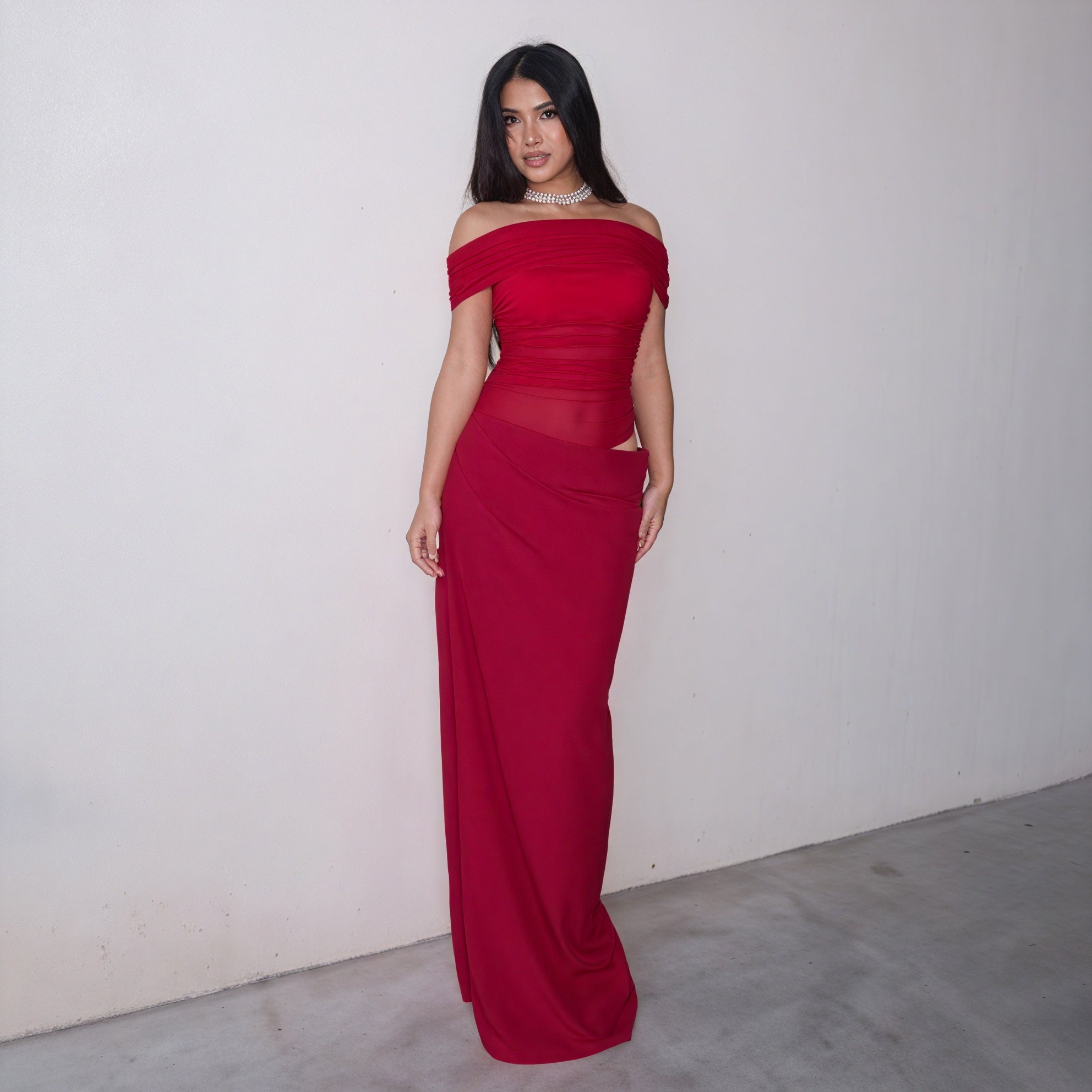 Robe Longue Femme Épaules Dénudées, Découpe Taille, Tissu Fluide Élégante-83596-2ecf24a1-0e15-457c-a1f1-ff95a69d095e