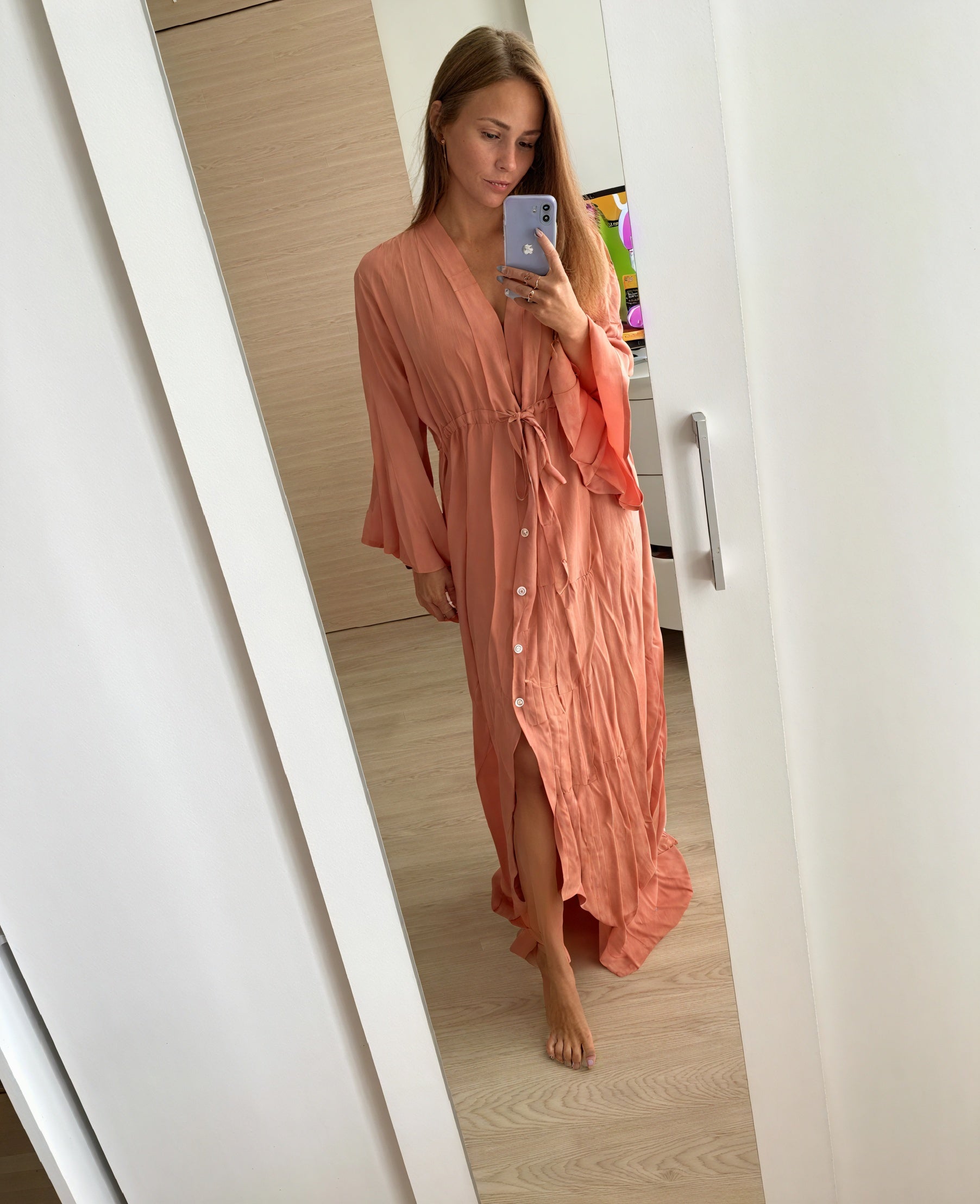 Robe Maxi Femme – Manches Longues, Col V, Taille Nouée, Design Fluide-83779-e0e314f6-4368-438c-83e0-2816a03b194a