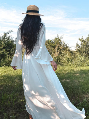 Robe Maxi Femme – Manches Longues, Col V, Taille Nouée, Design Fluide-83779-cbe3a0c3-375e-4de2-b457-664227bd5d2e