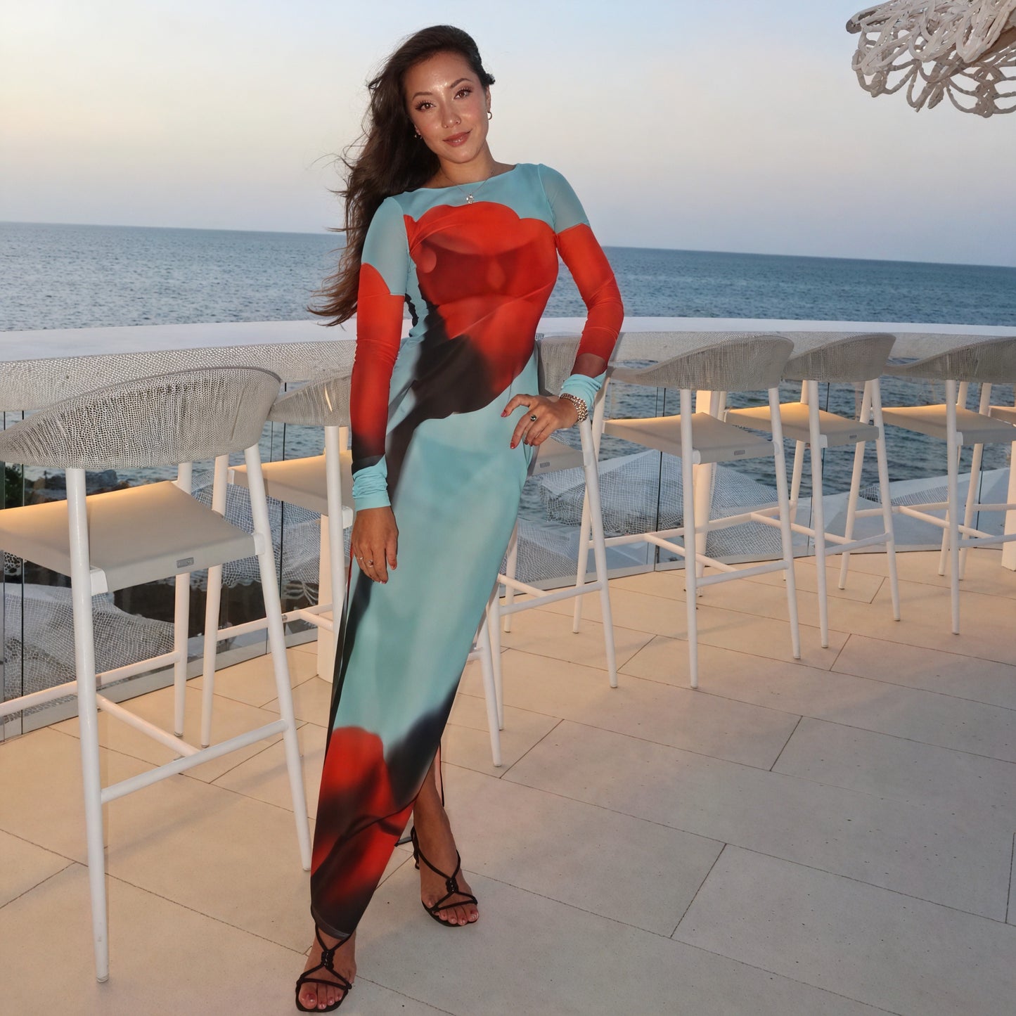 Robe Longue Femme – Imprimé Floral Coloré, Manches Fluides-83850-63e419f8-2064-4b36-ba48-d5de17d647cc