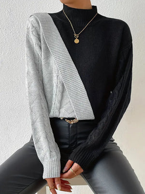 Pull Femme Col Roulé Color Block Maille Torsadée-54586-b1c5e7a2-7e02-452a-98eb-a706d10e37da