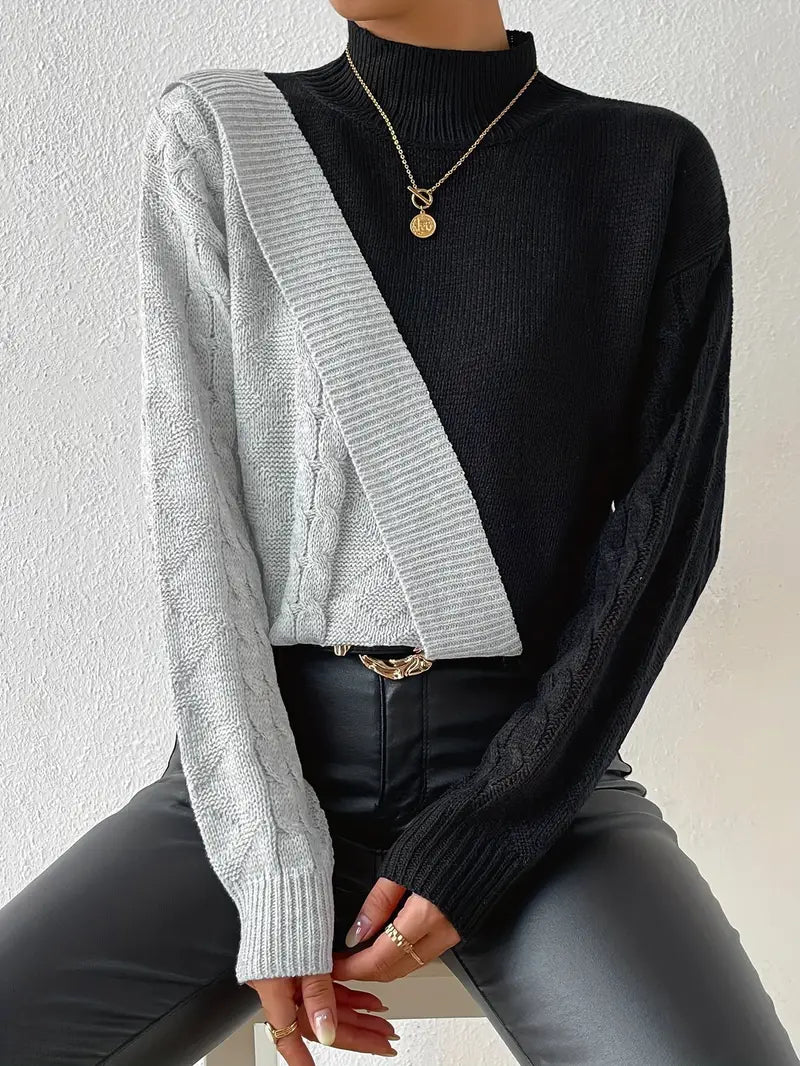 Pull Femme Col Roulé Color Block Maille Torsadée-54586-b1c5e7a2-7e02-452a-98eb-a706d10e37da