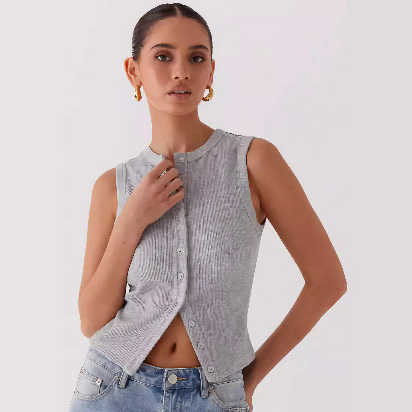 Robe Femme Côtelée Boutonnée Sans Manches, Style Polyvalent-83523-8b4ec419-2f14-4e1c-882d-9386b06c5c51