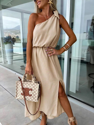Robe Femme Épaule Unique Fente Latérale Ceinture Nouée Asymétrique Été-83342-947f2705-4bd7-4ca0-9a92-99f77353499c