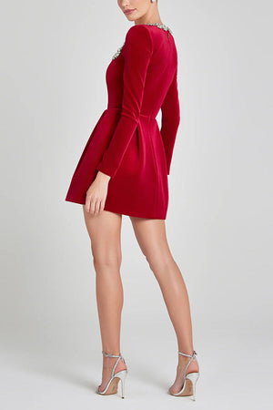 Robe Coupe A-Ligne, Encolure Carrée Ornée, Manches Longues-Mini Dress-Marais Paris-Marais Paris