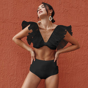 Maillot de bain chic et moderne pour femmes, taille haute, volants-Swimwear-Marais Paris-Marais Paris