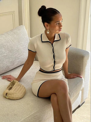 Ensemble Deux Pièces Femme - Haut Polo Tricot & Mini Jupe-Outfit Sets-Marais Paris-Khaki-S-Marais Paris