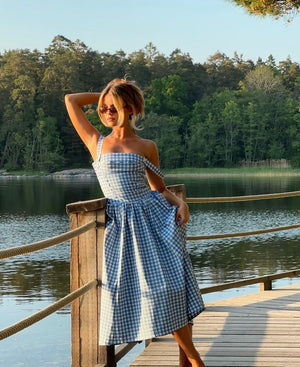 Robe Femme Vichy – Décolleté Carré, Détails Boutonnés, Style Classique-83592-9940cf61-a6d3-46b7-80f1-1f40f9209755