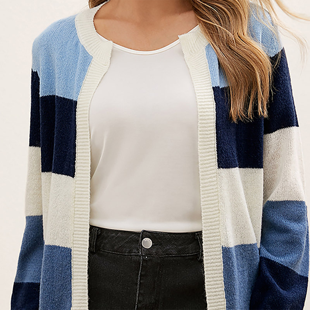 Femme Cardigan Ouvert Rayé Color Block Manches Longues Tricot Doux-74430-9c93f468-1f42-44e9-ae24-15b1063d5fd5