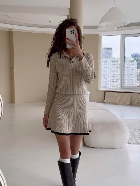 Ensemble Tricot Femme Polo & Jupe Évasée – Style Classique-Sweater Co-ords-Marais Paris-Marais Paris