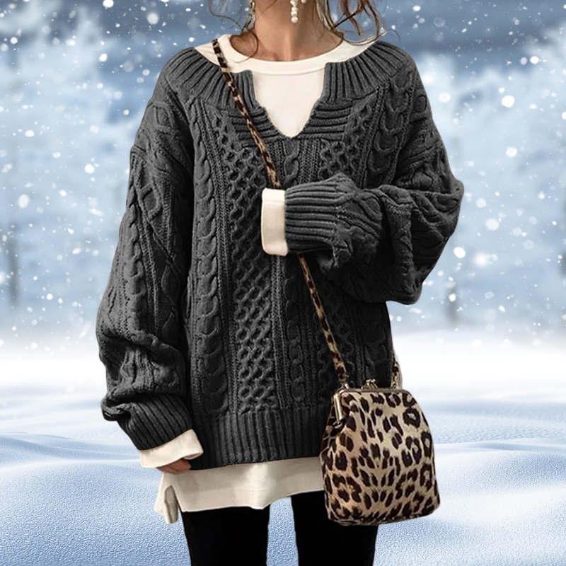 Pull Femme – Maille Torsadée Épaisse Col V-53262-f30cae20-b45f-4fc7-ae43-7cf0ae178071