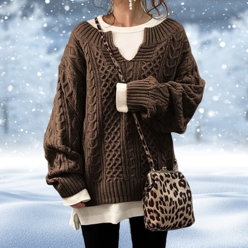 Pull Femme – Maille Torsadée Épaisse Col V-53262-925ab543-c953-4f1f-90f3-49b6bb0857fd