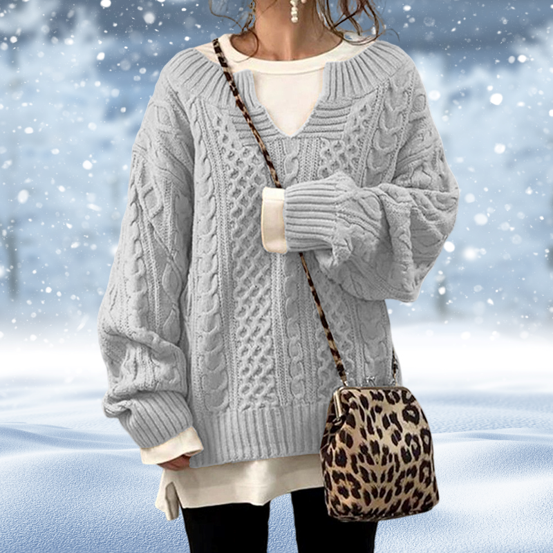 Pull Femme – Maille Torsadée Épaisse Col V-53262-7f336233-72f5-4bd7-868b-db2a9a508135