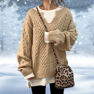 Pull Femme – Maille Torsadée Épaisse Col V-53262-efad0271-ea68-485c-995b-a6149e839b07