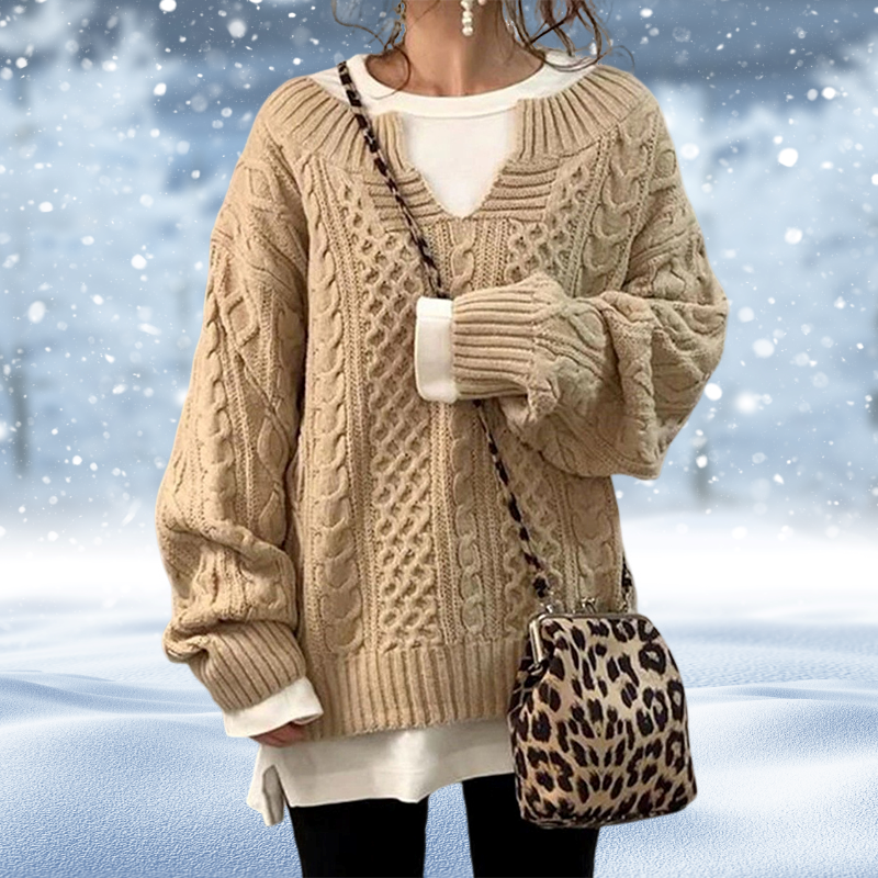 Pull Femme – Maille Torsadée Épaisse Col V-53262-efad0271-ea68-485c-995b-a6149e839b07