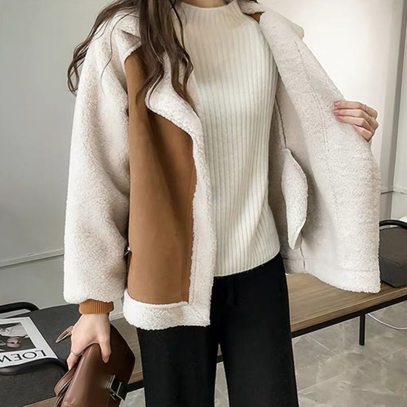 Manteau Femme Bicolore – Doublure Fausse Fourrure, Aspect Daim, Col Large, Fermeture Éclair-50497-33276c80-6464-4c6c-b079-94036657b760