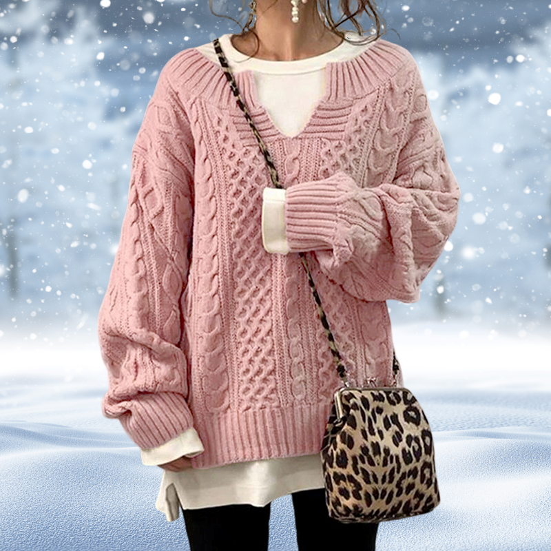Pull Femme – Maille Torsadée Épaisse Col V-53262-498f32b6-086e-479b-9768-31e920504c96