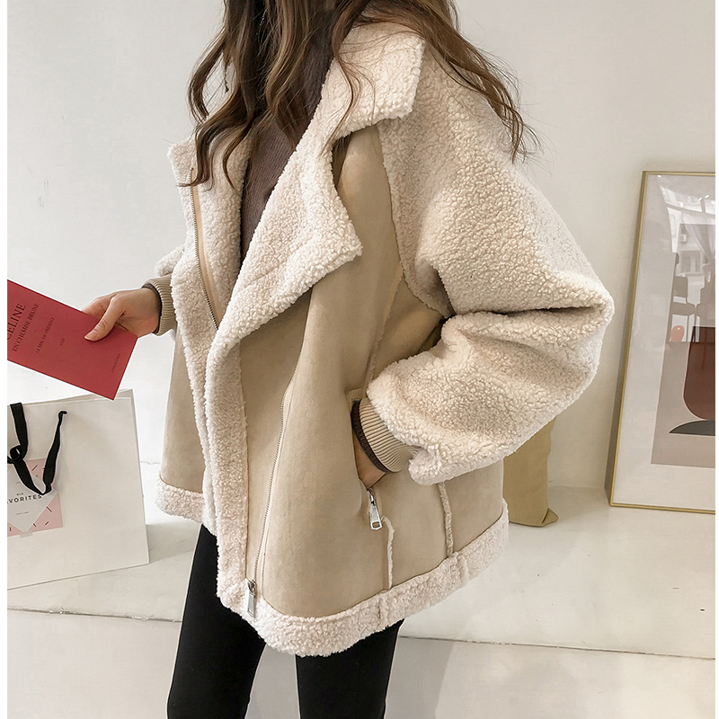 Manteau Femme Bicolore – Doublure Fausse Fourrure, Aspect Daim, Col Large, Fermeture Éclair-50497-c43cf240-4d37-4af7-99b5-75383aed921b