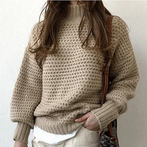 Femme Pull Col Roulé Maille Chunky Manches Oversize Crème Coton Acrylique-54883-58562561605962