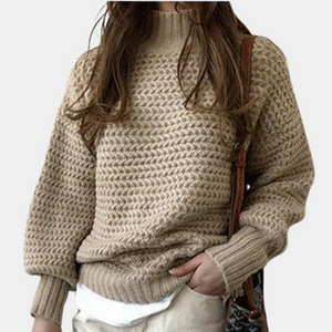 Femme Pull Col Roulé Maille Chunky Manches Oversize Crème Coton Acrylique-54883-58562562392394