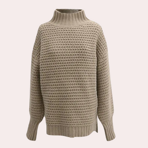 Femme Pull Col Roulé Maille Chunky Manches Oversize Crème Coton Acrylique-54883-58562562982218