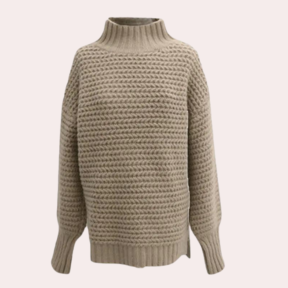 Femme Pull Col Roulé Maille Chunky Manches Oversize Crème Coton Acrylique-54883-58562562982218