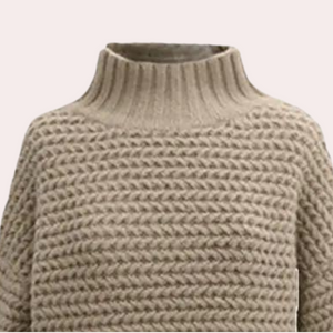 Femme Pull Col Roulé Maille Chunky Manches Oversize Crème Coton Acrylique-54883-58562563735882