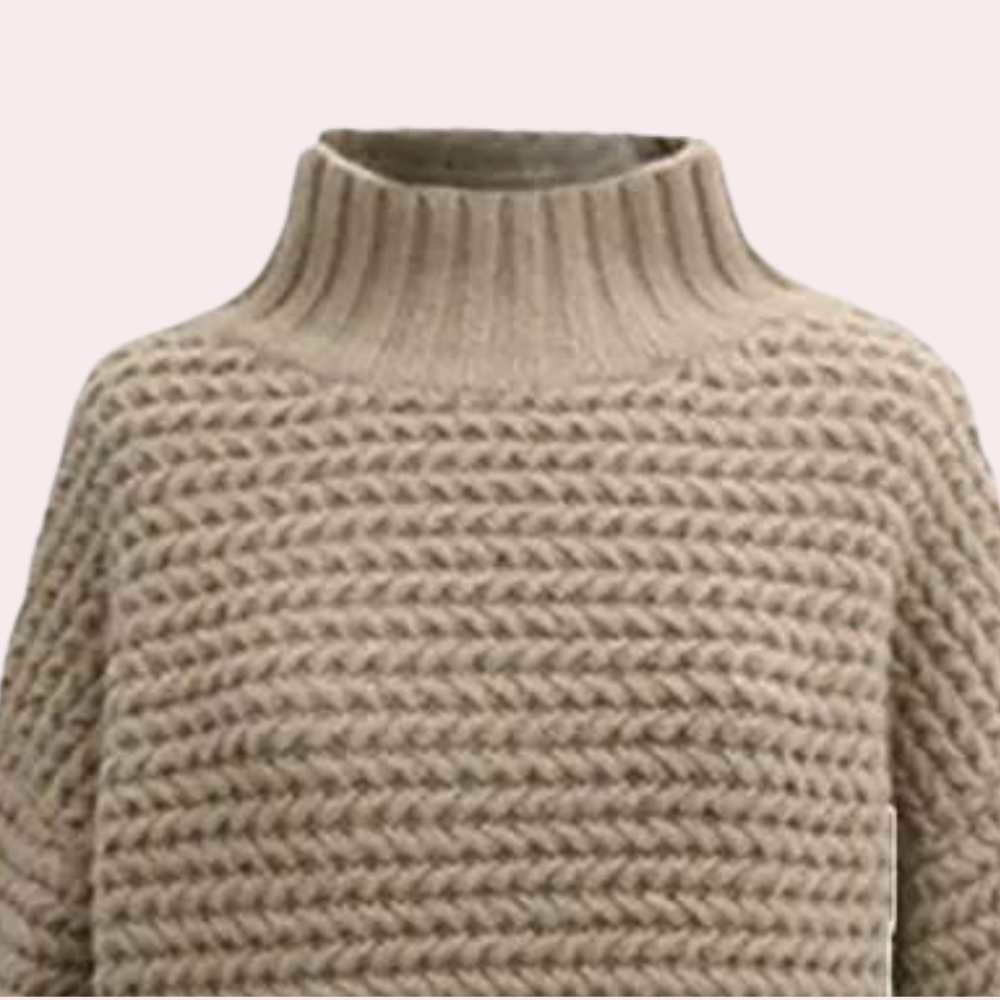 Femme Pull Col Roulé Maille Chunky Manches Oversize Crème Coton Acrylique-54883-58562563735882