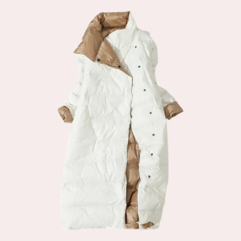 Manteau Doudoune Femme Longue Bicolore Oversize, Isolation Légère, Col Montant, Style Moderne-54885-58562550661450