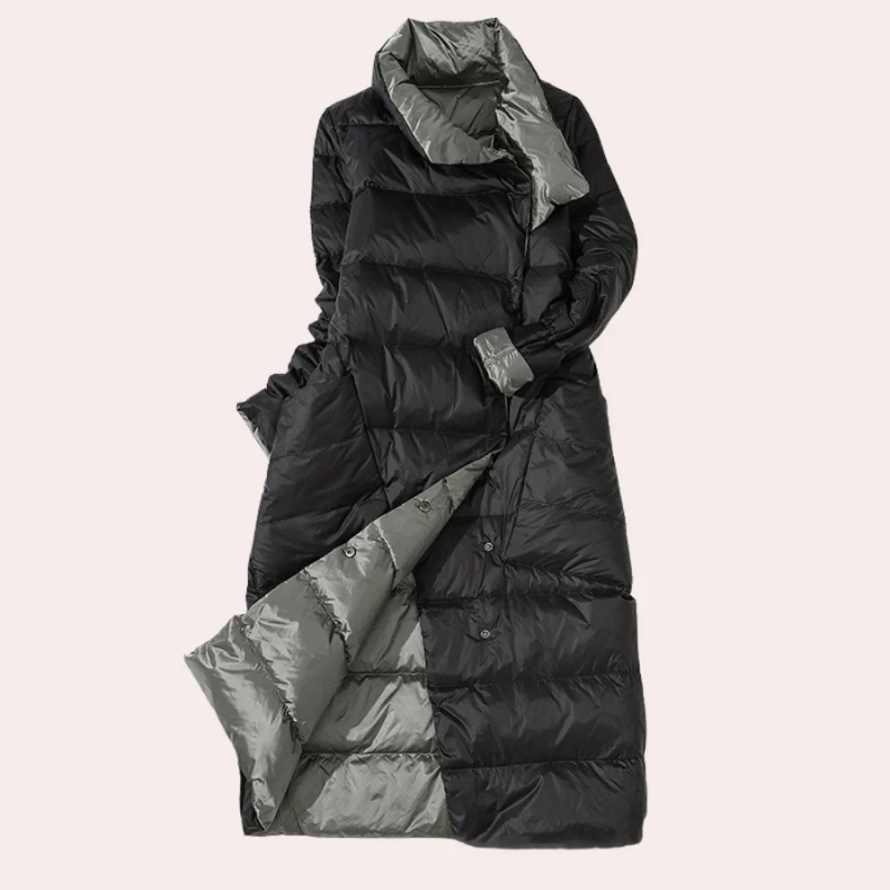Manteau Doudoune Femme Longue Bicolore Oversize, Isolation Légère, Col Montant, Style Moderne-54885-58562551152970
