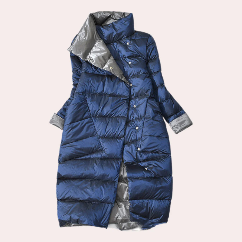 Manteau Doudoune Femme Longue Bicolore Oversize, Isolation Légère, Col Montant, Style Moderne-54885-58562551677258