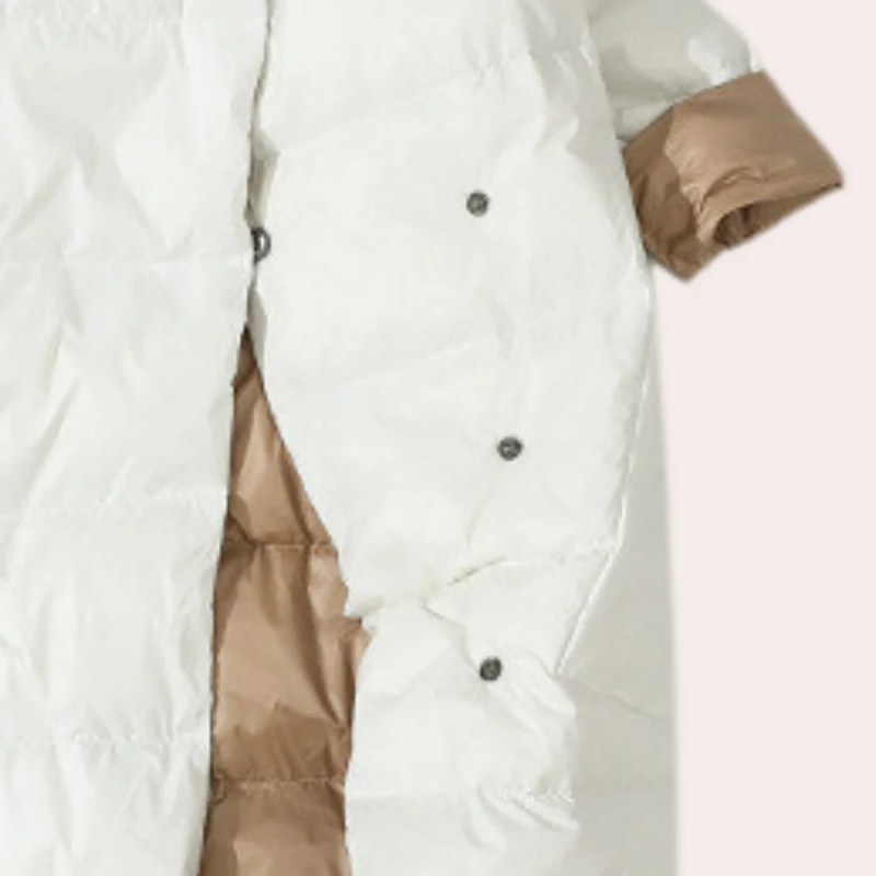 Manteau Doudoune Femme Longue Bicolore Oversize, Isolation Légère, Col Montant, Style Moderne-54885-58562551808330