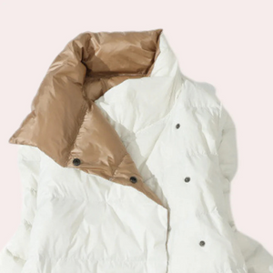 Manteau Doudoune Femme Longue Bicolore Oversize, Isolation Légère, Col Montant, Style Moderne-54885-58562553184586