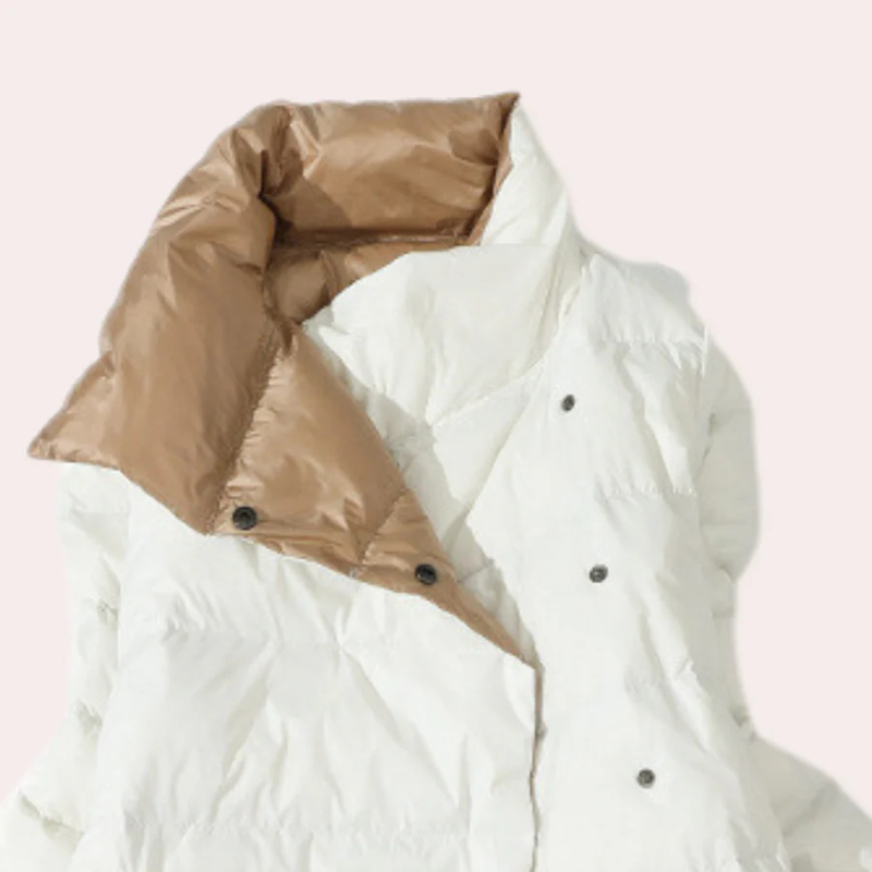 Manteau Doudoune Femme Longue Bicolore Oversize, Isolation Légère, Col Montant, Style Moderne-54885-58562553184586